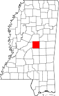 State map highlighting Leake County