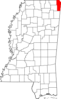 Map of Mississippi highlighting Tishomingo County