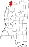 State map highlighting Tunica County