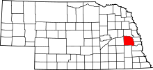 Map of Nebraska highlighting Saunders County