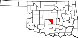 Map of Oklahoma highlighting Cleveland County