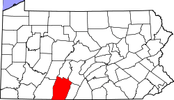 Map of Pennsylvania highlighting Bedford County