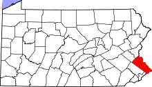 Map of Pennsylvania highlighting Bucks County