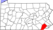 State map highlighting Chester County