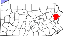 Map of Pennsylvania highlighting Monroe County