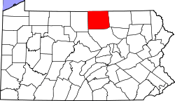 State map highlighting Tioga County