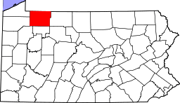 Map of Pennsylvania highlighting Warren County