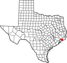 Map of Texas highlighting Chambers County