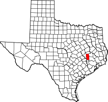 Map of Texas highlighting Grimes County