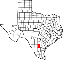 Map of Texas highlighting McMullen County