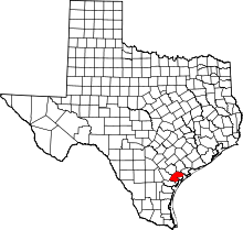 Map of Texas highlighting Refugio County