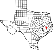 Map of Texas highlighting San Jacinto County