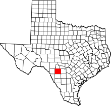 Map of Texas highlighting Uvalde County