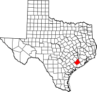 Map of Texas highlighting Wharton County