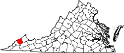 Map of Virginia highlighting Dickenson County