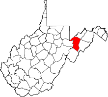 Map of West Virginia highlighting Grant County