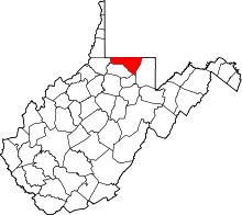 State map highlighting Monongalia County