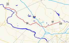 A map of central Maryland showing major roads.  Maryland Route 28 runs from southern Frederick County through eastern Montgomery County