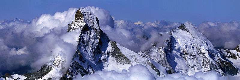 The Matterhorn and the Dent d'Hérens (right), viewed from the Dom