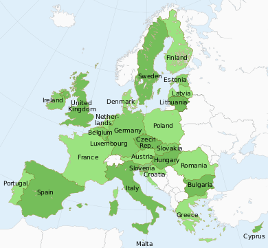 Map showing the member states of the European Union (clickable)