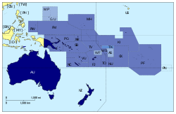 Membership (dark blue) of the Pacific Islands Forum.