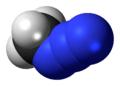 Space-filling model of the methyl azide molecule