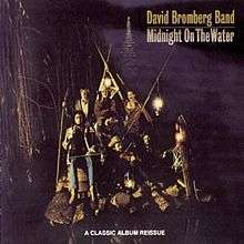 David Bromberg and some other musicians, photographed at night near a body of water