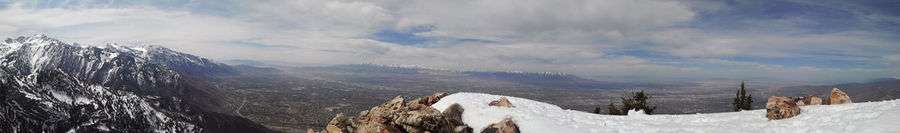 Mount Olympus peak of surrounding twin peaks, Oquirrh Mountains, and the Salt Lake Valley tucked underneath taken April - 2012