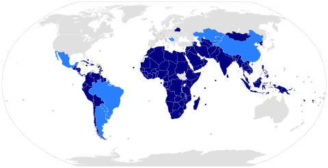 Map of the world indicating members and observers of the Non-Aligned Movement