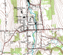 NY 174 and NY 175 meet in central Marcellus. NY 174 heads south from the village while NY 175 goes off to the east. Both routes are overlapped with NY 20N, which enters Marcellus from the south on NY 174 and leaves on NY 175.