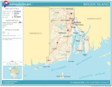 Map of Rhode Island, showing major cities and roads