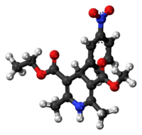 Ball-and-stick model of the nitrendipine molecule