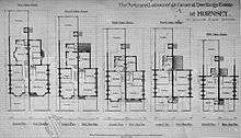 Blueprints for five designs of two-storey house of descending size