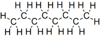 Skeletal formula of octane with all implicit carbons shown, and all explicit hydrogens added