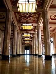 The lobby of the ONG Building is a premier example of the Zigzag style of Art Deco architecture.