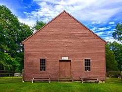 Old Pine Church, viewed from the west, facing the church's front elevation.