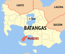 Map of Batangas showing the location of Mabini