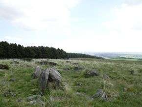 a large sign at the edge of a field with trees and a wooden fence on the left side