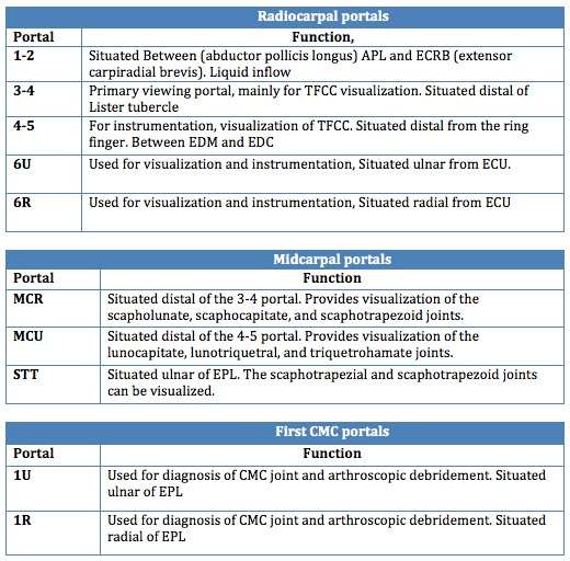 Most commonly used portals in wrist arthroscopic procedures