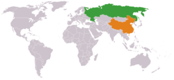 Russia and China on a world map