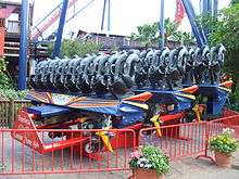 One of SheiKra's floorless train on display