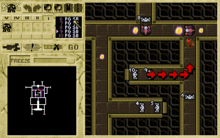 The Planning Screen is split into two halves.  The bottom of the left half shows a small map of the operational area.  Buttons, displaying various icons, are arranged above this map.  The right half is a top-down map, showing a closer view of a selected region of the operational area.  Enemy aliens are represented with glowing blips or purple icons.  Grey icons represent the player's marines.