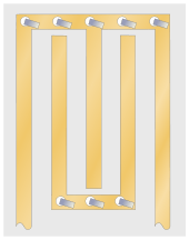 A stripline circuit consisting of a number of long parallel vertical lines. There are two horizontal lines with numerous short-circuit straps fed through holes to the board's ground plane. The vertical lines are alternately connected to the top and bottom horizontal lines. The free end of the first and last horizontal lines form the input and output respectively.