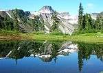 Table Mountain and its reflection in a lake.