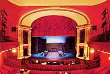 Modern view of the Tibbits proscenium arch and stage