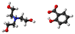 Ball-and-stick model of the component ions of trolamine salicylate