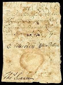 North Carolina colonial currency, 3 pounds sterling, 1729 (obverse)