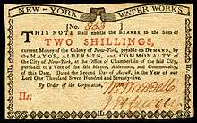 New York colonial currency, 2 shilling, 1775 (obverse)