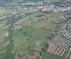 Aerial photo of Vauxhall Fields from the northwest, looking southeast