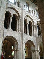 Interior view of Norman arcading in three tiers